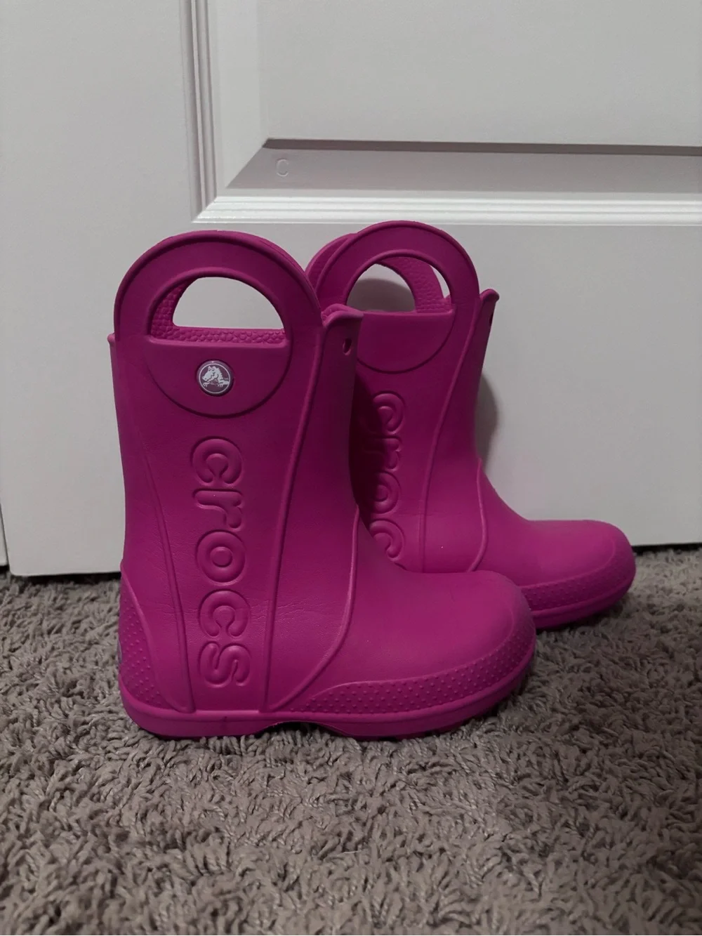 CROCS Kids' Magenta Tall Rain Boots with Handles